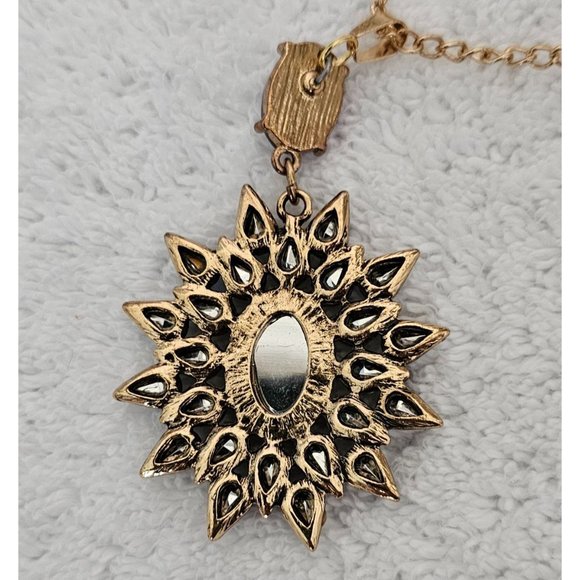 Gold-Tone Chain Necklace with Purple Blue & Amber Gemstone Sunburst Pendant READ - Picture 4 of 5